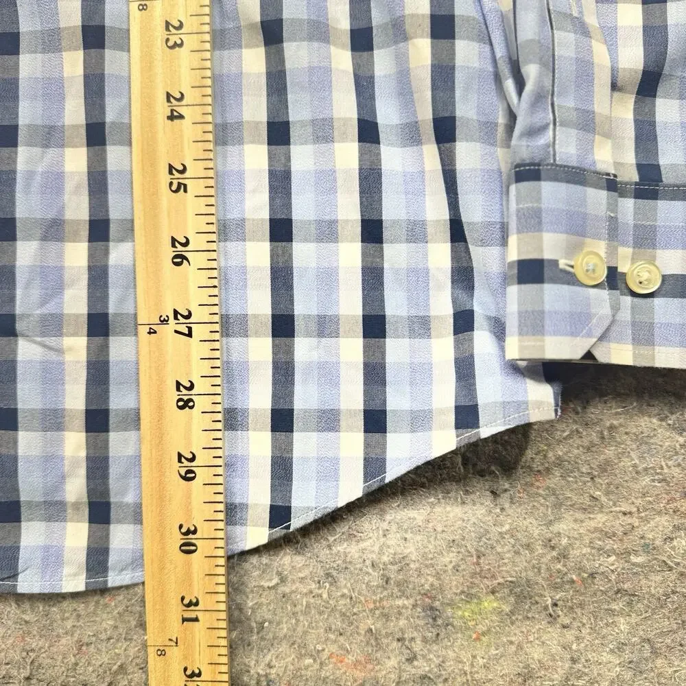 Banana Republic Grant Fit Non-Iron Plaid Button Shirt Men's L Blue 1644